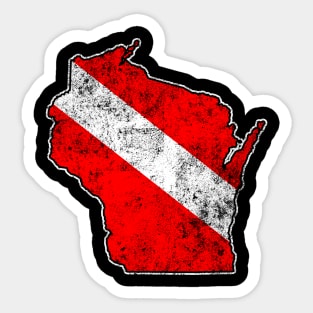 Vintage Dive Wisconsin Scuba Diving State Map Dive Flag Distressed Sticker